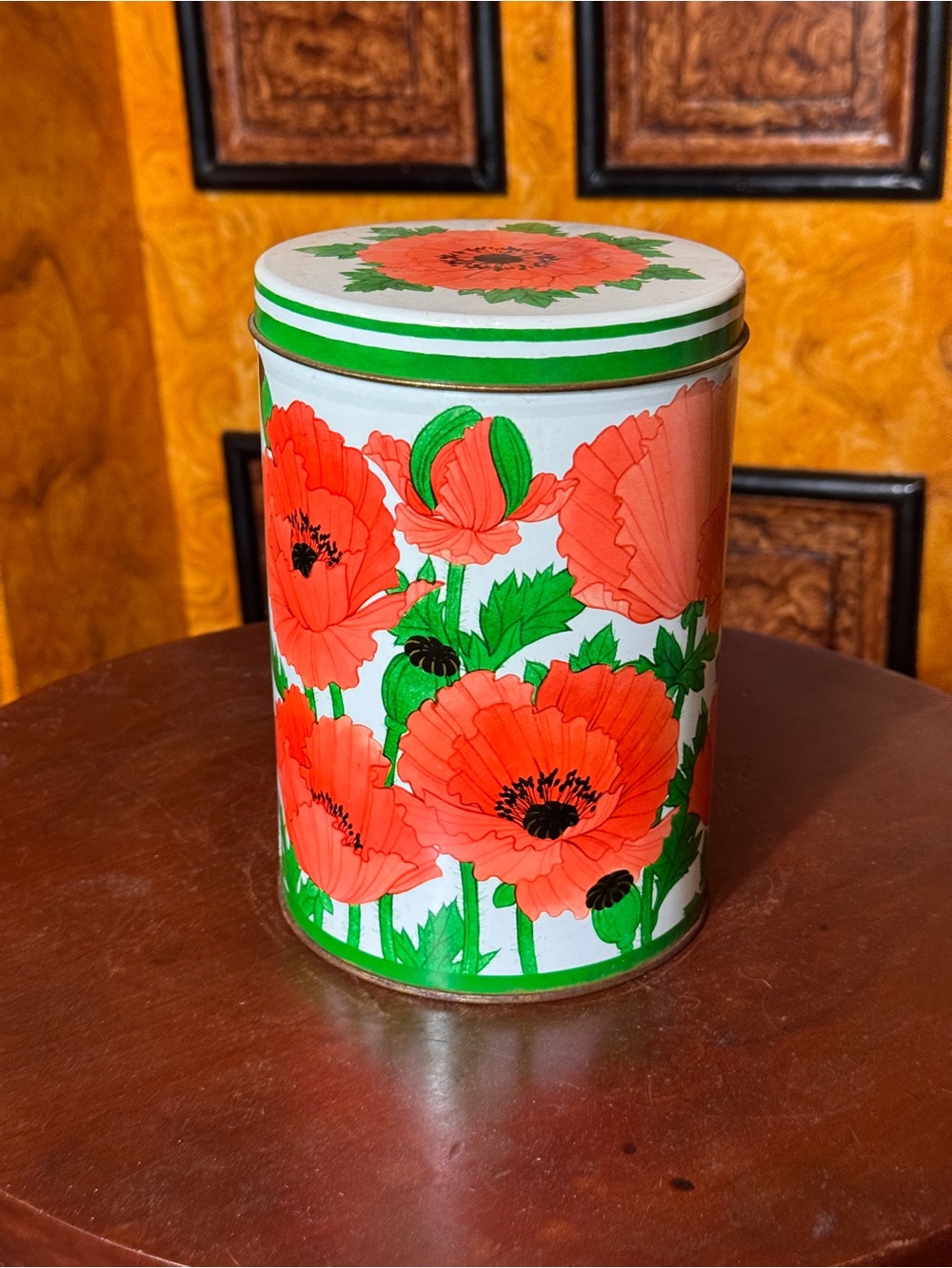 Hallmark Poppy Floral Tin - White, Orange & Green